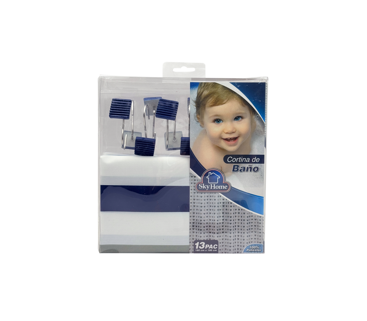 Cortina de baño con ganchos decorativos 180x180 100% polietileno estampado Sky Home