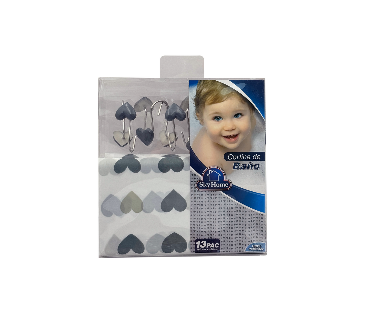 Cortina de baño con ganchos decorativos 180x180 100% polietileno estampado Sky Home