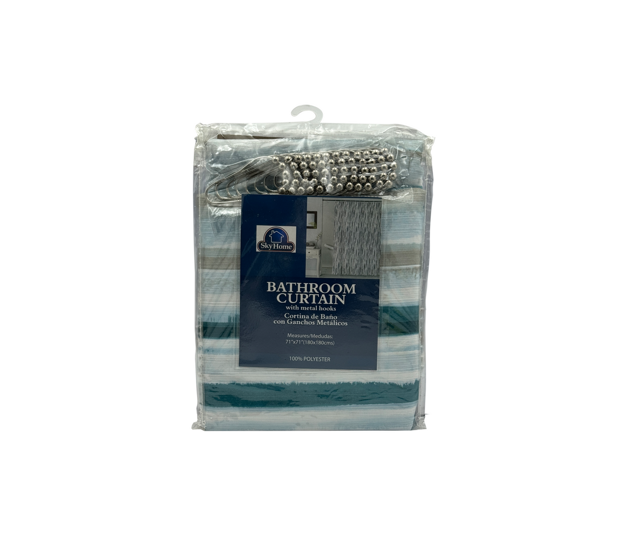 Cortina de baño c/ ganchos metálicos 180x180100% polietileno estampado Sky Home