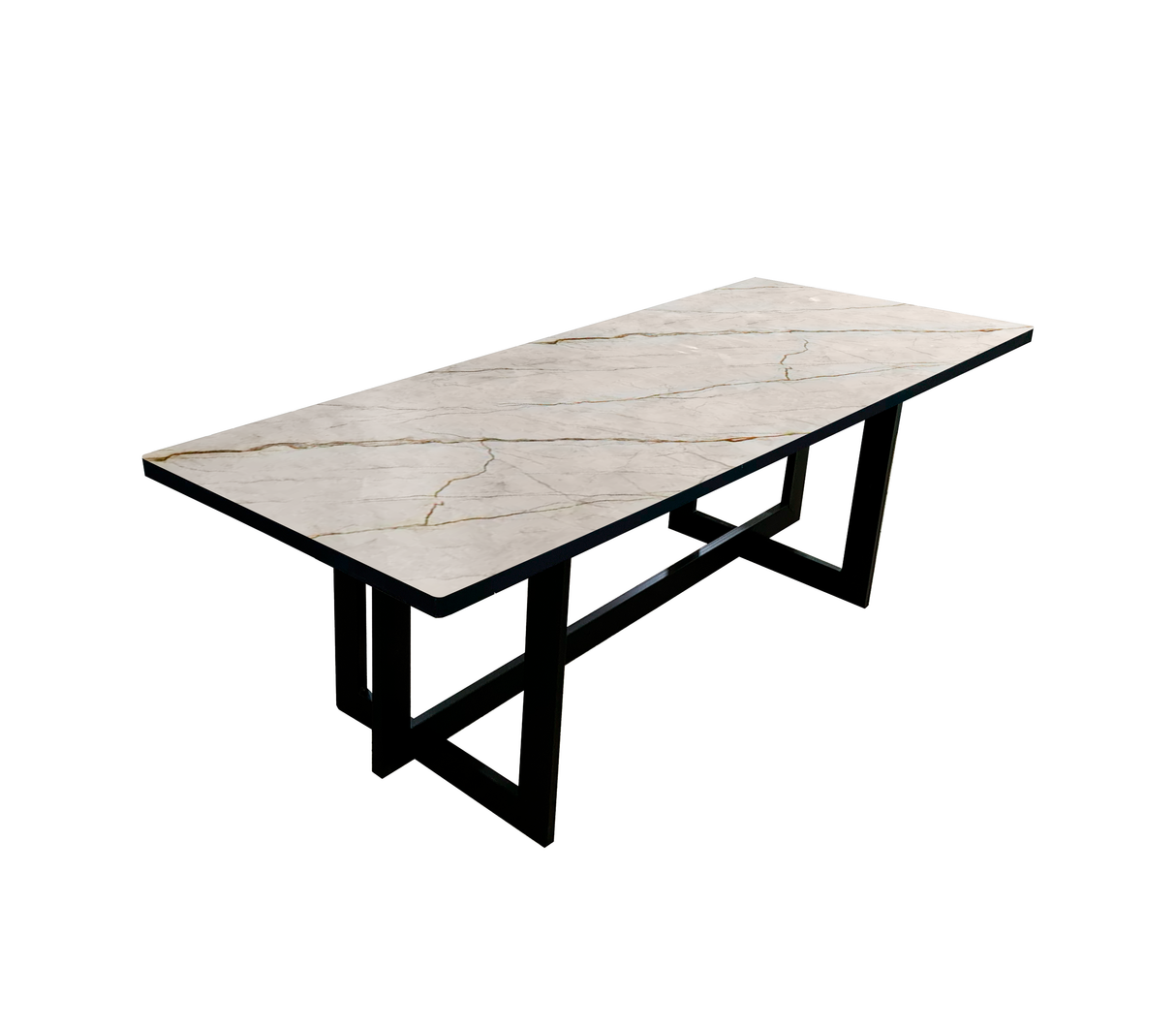 Mesa de comedor para 6 o 8 sillas (sin silla) base de metal negra c/tope PVC marmolizado claro Powerfik