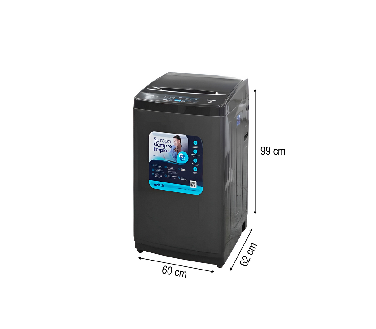 Lavadora automática 12 kg tapa de vidrio soft touch gris Mystic