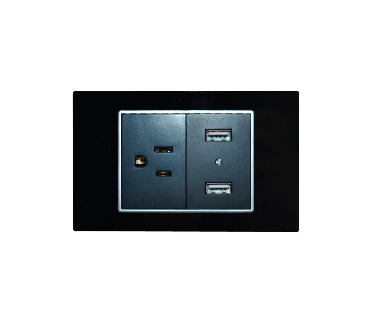 Toma con tierra doble para usb doble elite para empotrar negro Lumistar