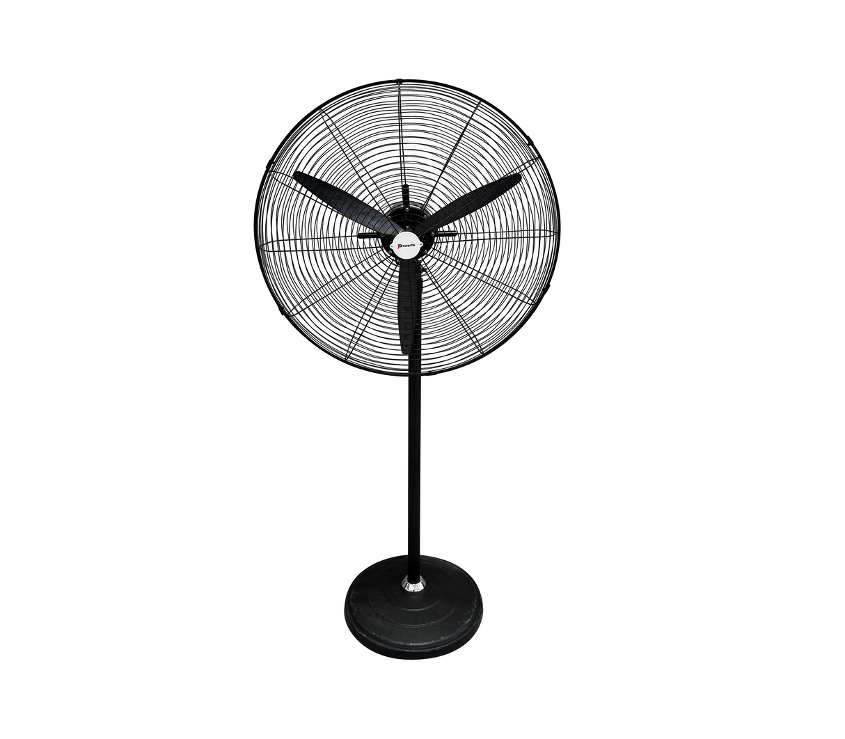 Ventilador industrial de pedestal 30" 3 aspa plástica 180w negro Powerfik
