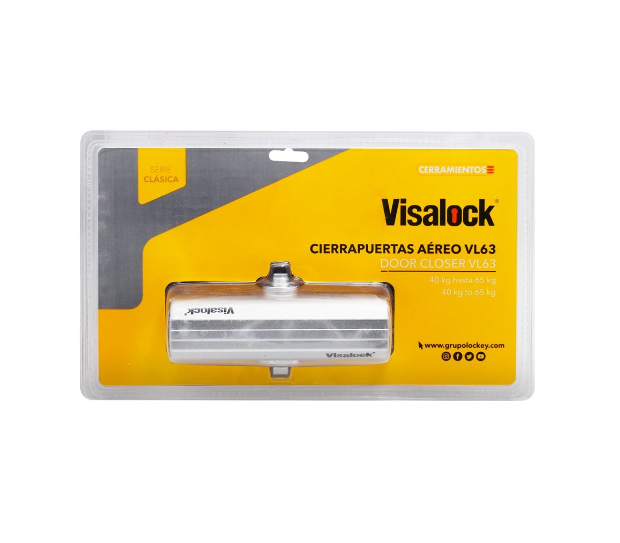 Cierrapuertas aéreo VL63 40-64 kg plateado blister Visalock