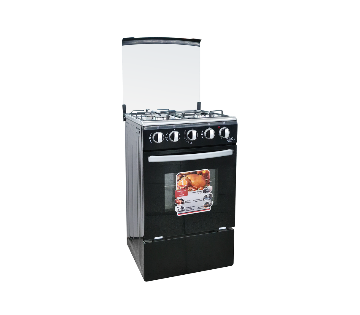 Cocina a gas 20" de piso 3 hornillas + 1 elect c/horno negro Nero