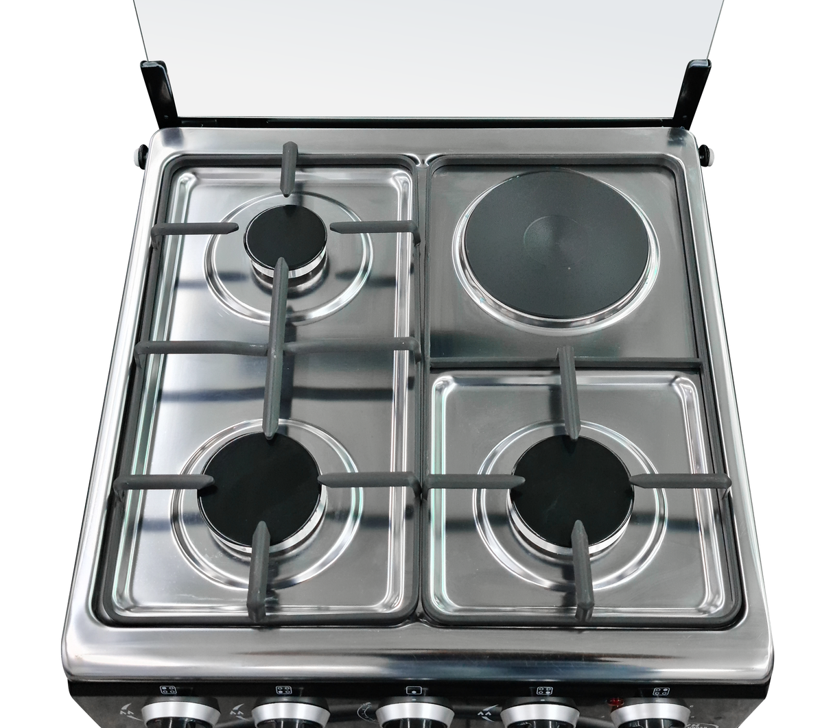 Cocina a gas 20" de piso 3 hornillas + 1 elect c/horno negro Nero