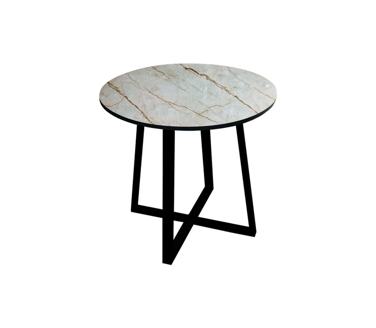 Comedor Redondo para 4 sillas base de metal negra c/tope Pvc marmolizado claro Powerfik