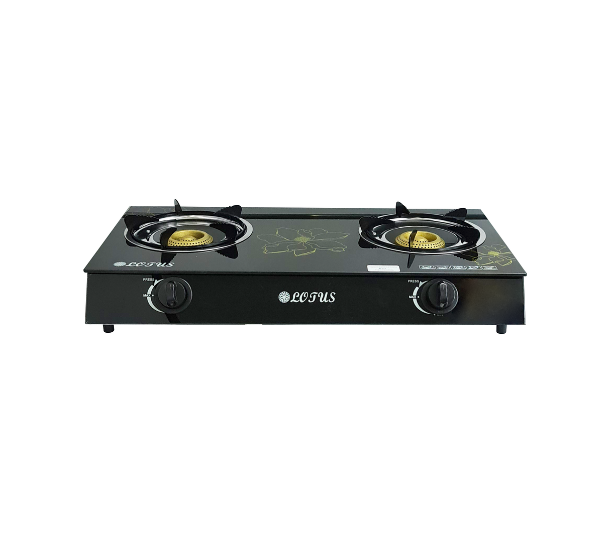 Cocina a gas 2 h vidrio negro-dis. flor Lotus