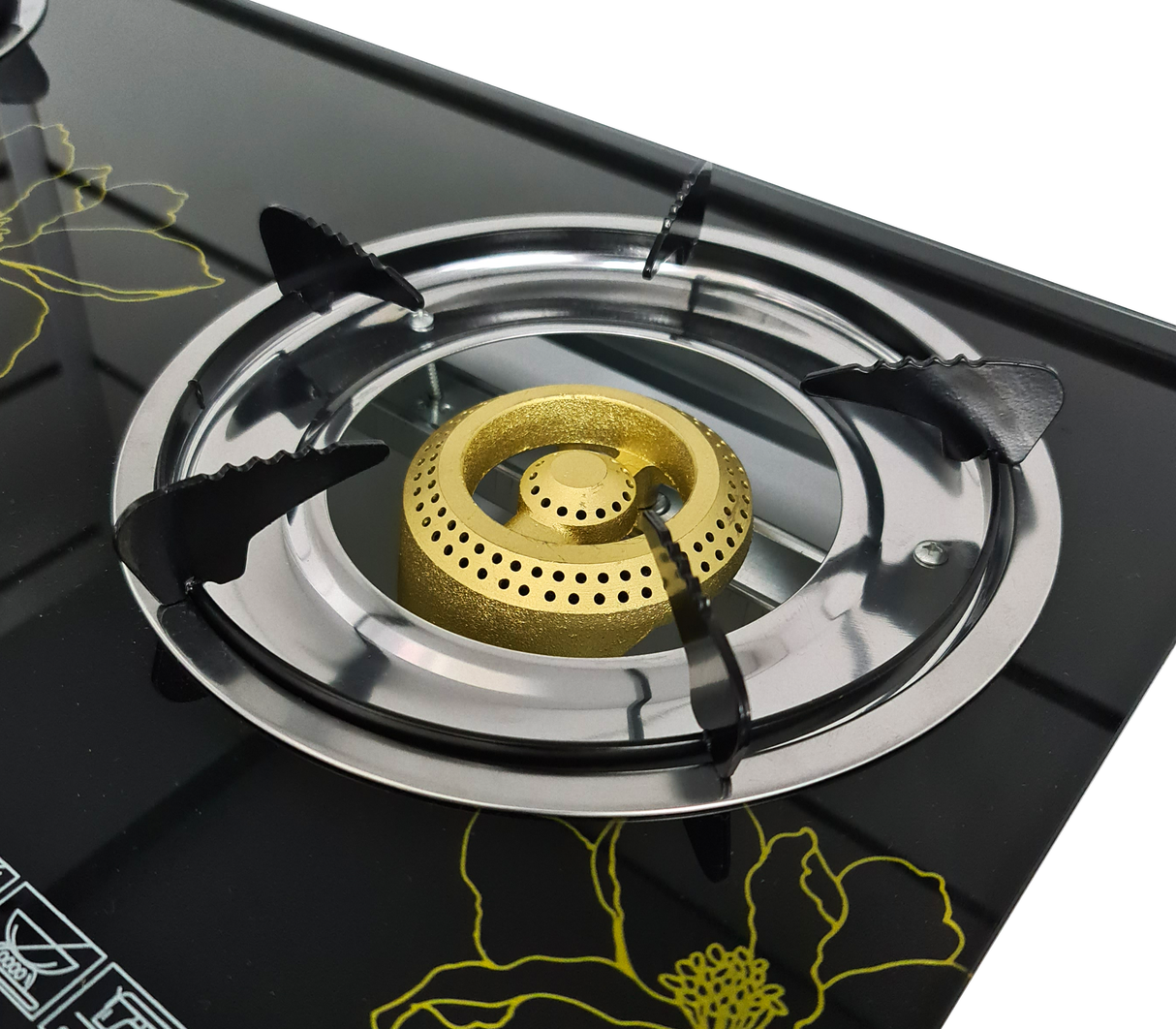 Cocina a gas 2 h vidrio negro-dis. flor Lotus