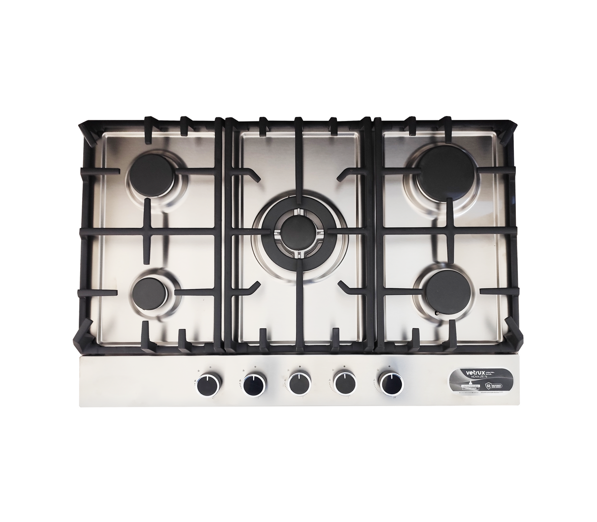 Tope de cocina a gas 5 hornillas 76cm Nova Lite acero Vetrux