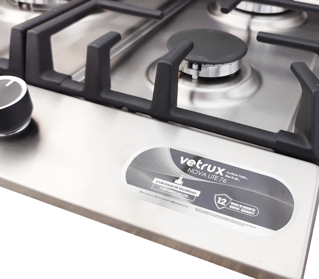 Tope de cocina a gas 5 hornillas 76cm Nova Lite acero Vetrux