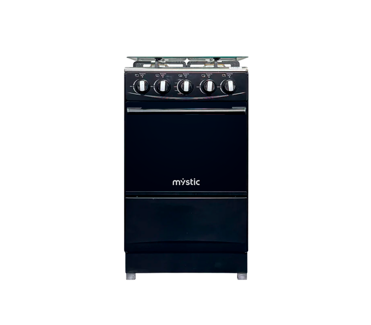 Cocina gas agata plus 4 h c/tapa de vidrio parrilla gruesa negra Mystic