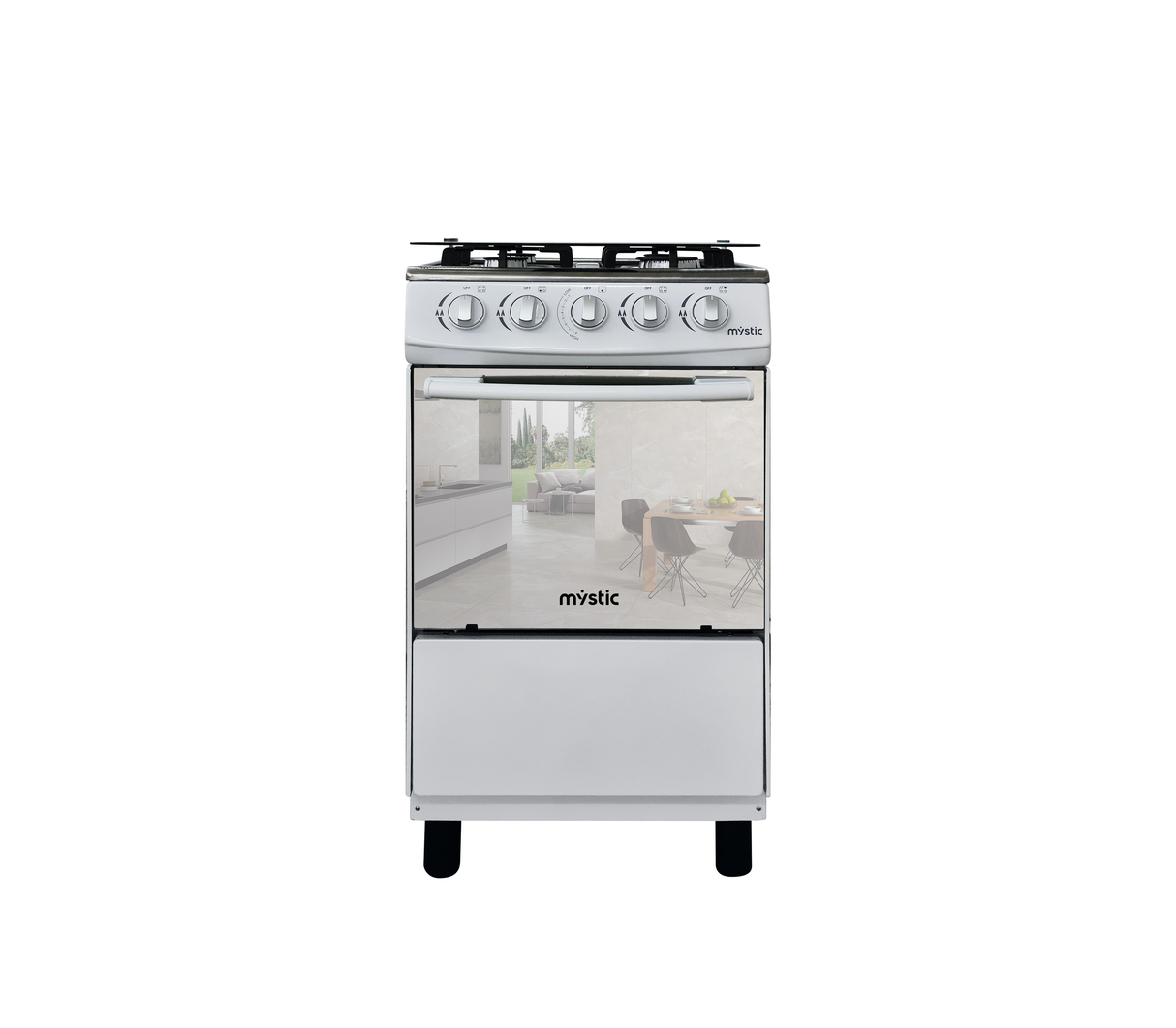 Cocina a gas agata plus 4 hornillas con tapa de vidrio parrilla gruesa blanca Mystic