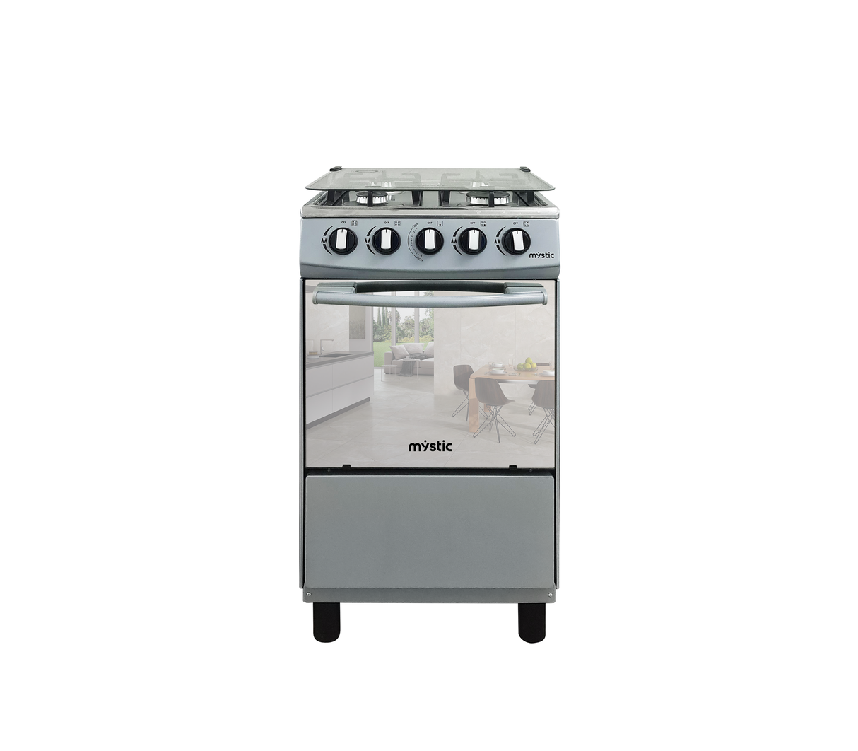 Cocina a gas Agata Plus 4 hornillas con tapa de vidrio parrilla gruesa Silver Mystic