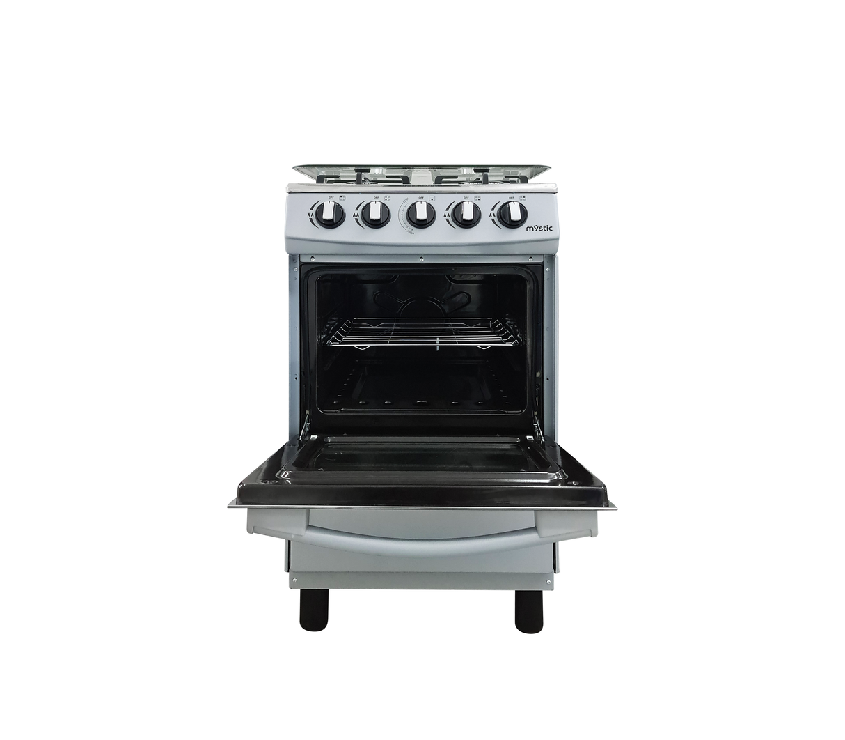 Cocina a gas Agata Plus 4 hornillas con tapa de vidrio parrilla gruesa Silver Mystic