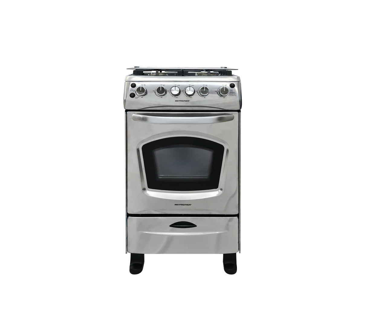 Cocina a gas 20" de piso 4 hornillas con horno acero inoxidable Premier