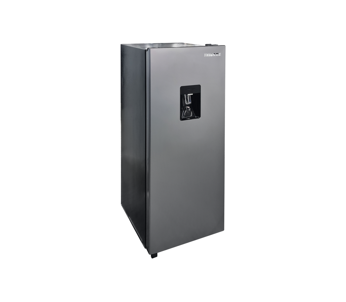 Nevera Single Door 6.6 pies con escarcha y dispensador gris Frigilux
