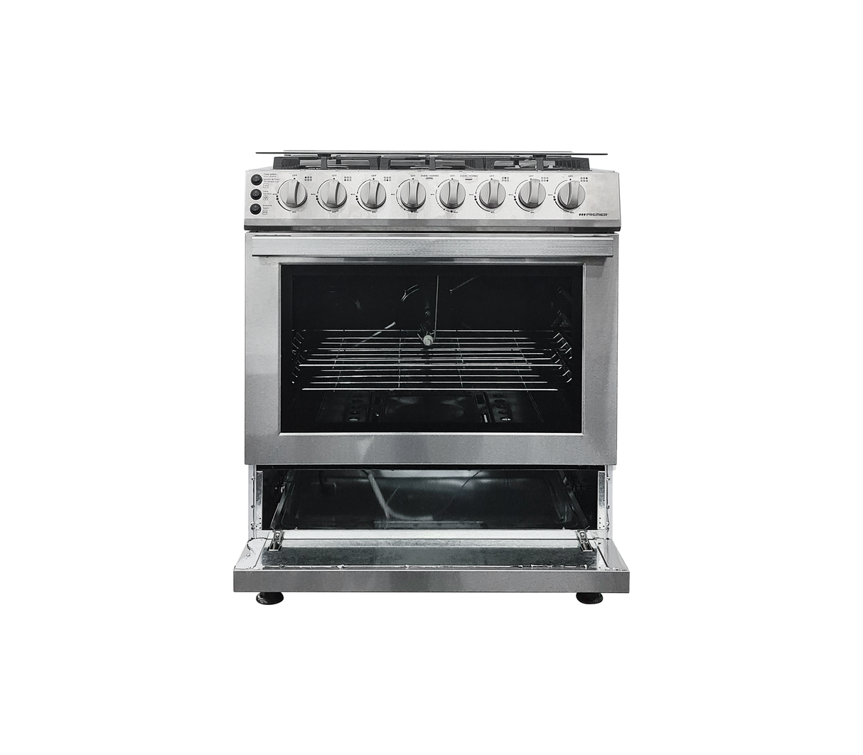 Cocina a gas 30" de piso 6h c/asador acero inoxidable Premier