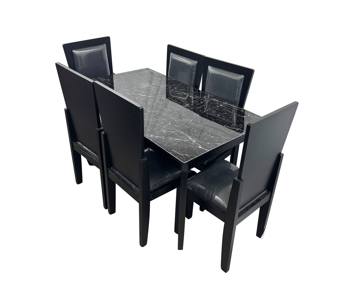 Comedor patas curvas 6 sillas c/tope Pvc marmolizado oscuro Mercado Del Mueble