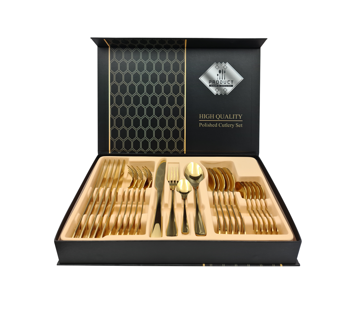 Estuche de 24 piezas de cubiertos dorados Sujoya