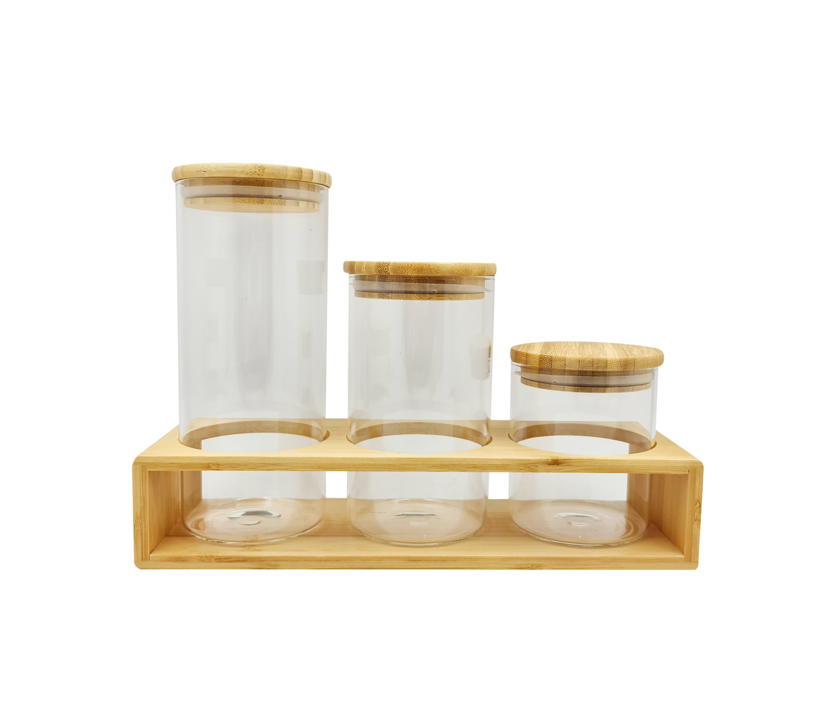 Set de 3 contenedores con base de madera Sujoya