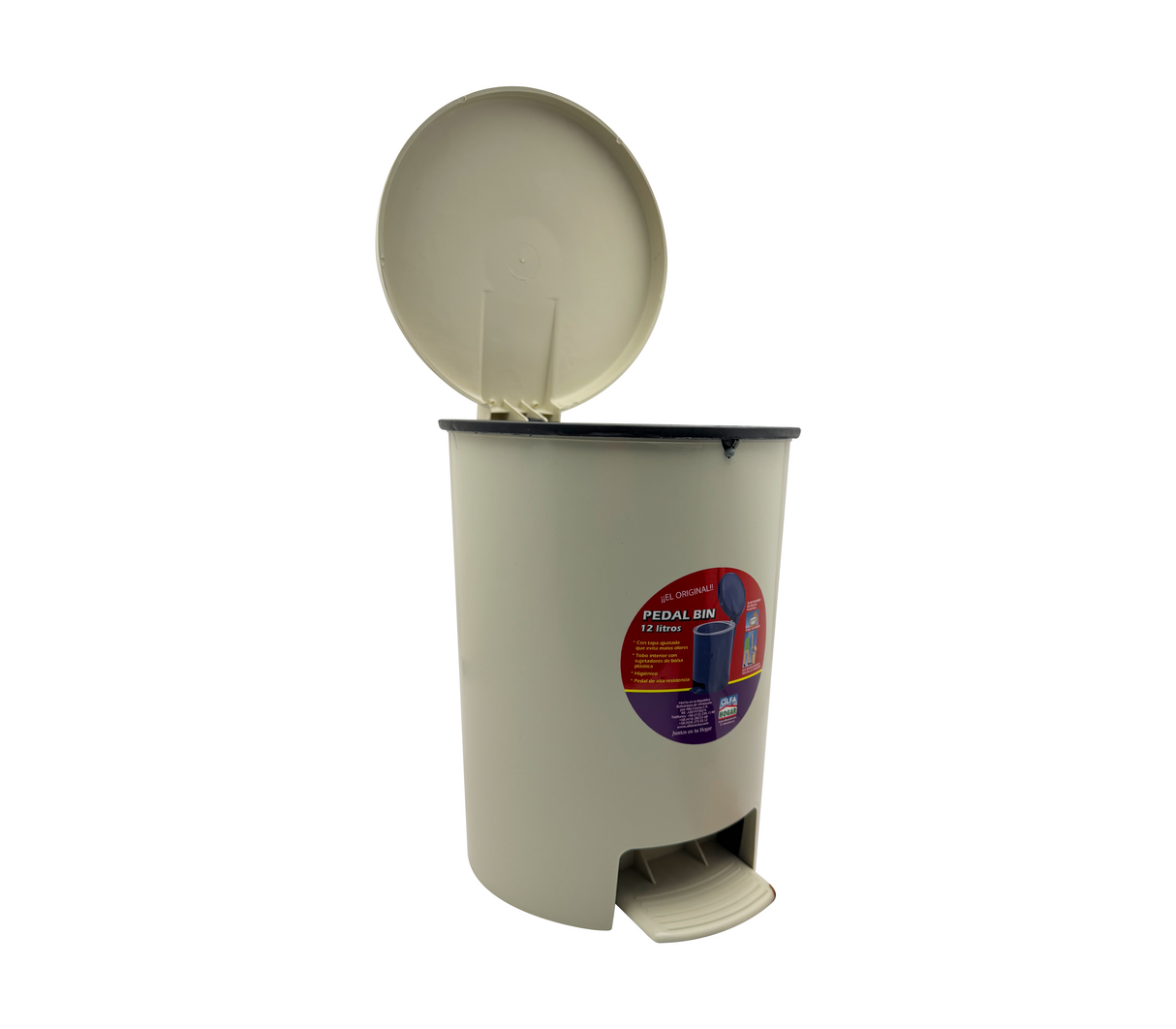Papelera Pedalbin 12 litros redonda beige Alfa Hogar