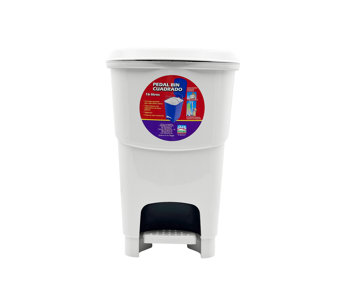 Papelera cuadrada Pedal Bin Alfa Hogar