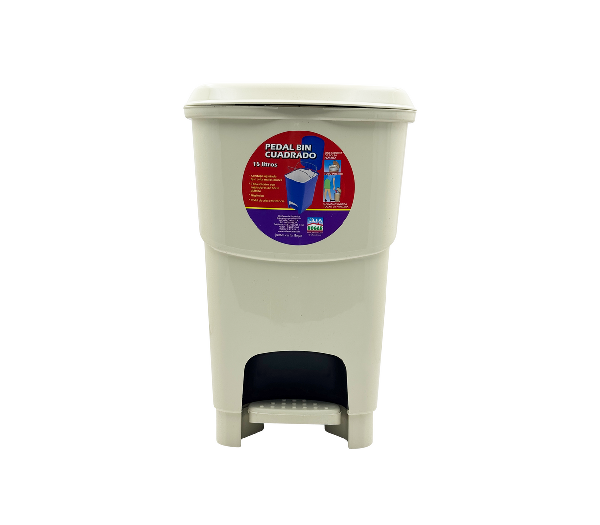 Papelera cuadrada Pedal Bin Alfa Hogar