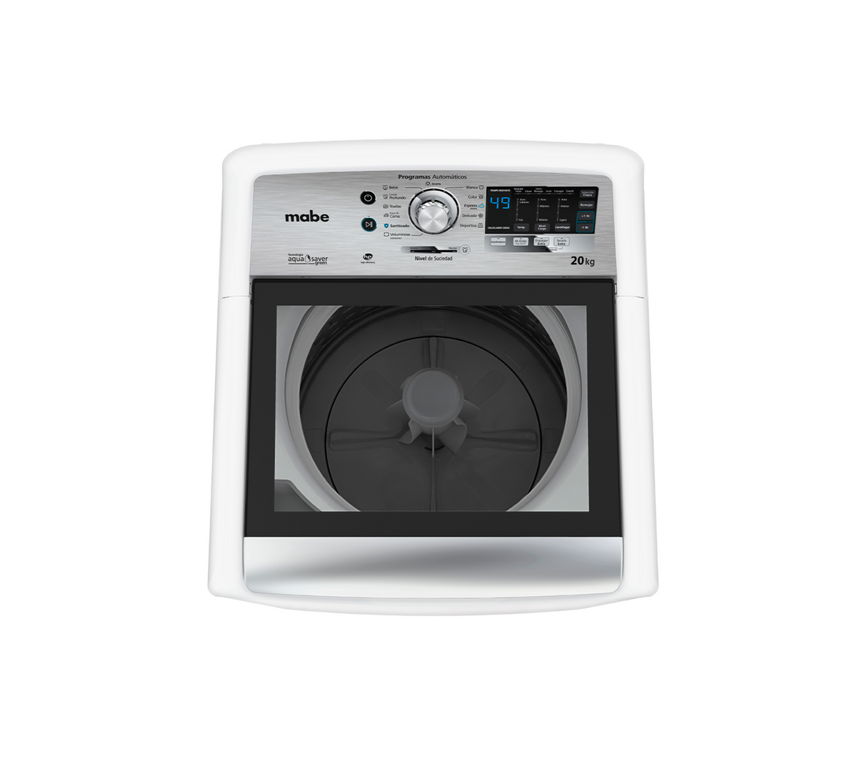 Lavadora automática 20 kg panel de perilla + display diamond gray Mabe