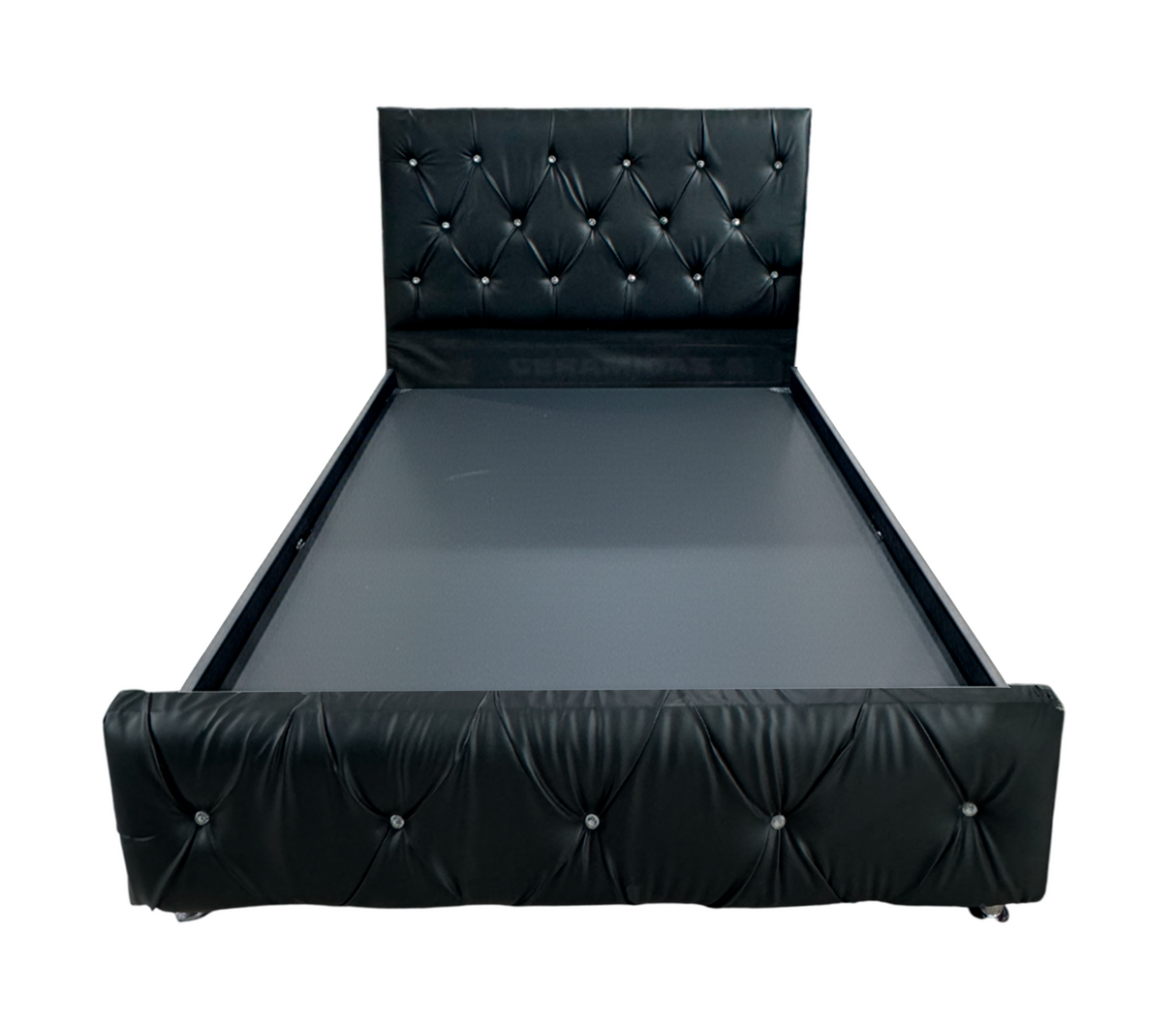 Box spring matrimonial c/copete (140cm x 190cm) dis 3d diamante bipiel negro Fabricadora Man