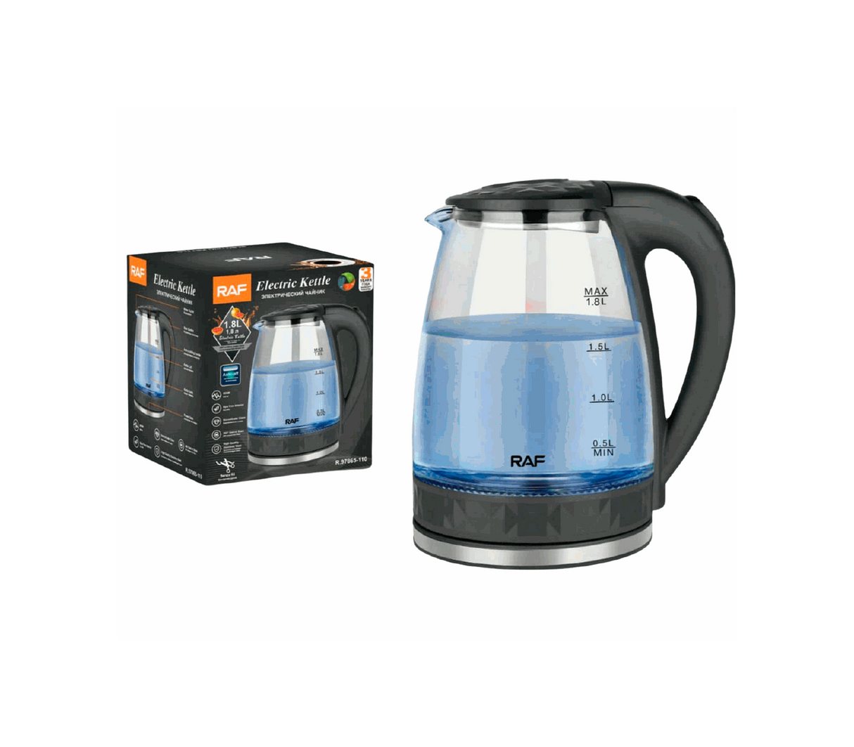 Hervidor eléctrico jarra de vidrio 1.8 litros 800W RAF