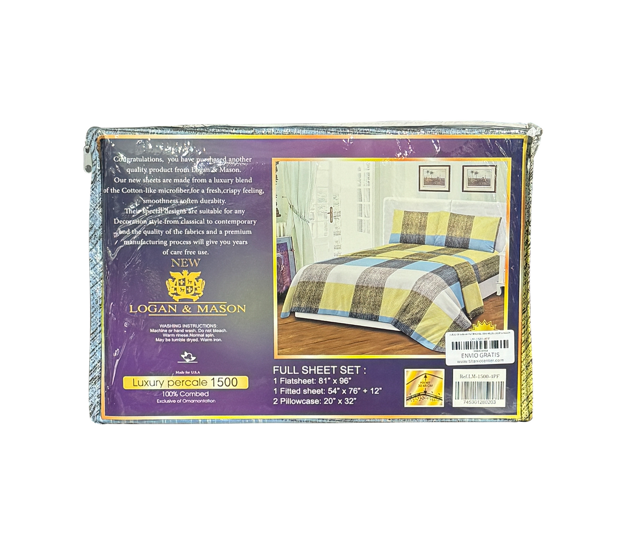 Juego de sábana matrimonial 1500 hilos Logan & Mason