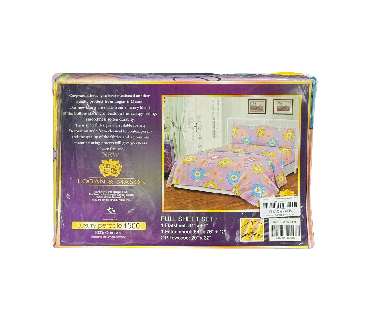 Juego de sábana matrimonial 1500 hilos Logan & Mason