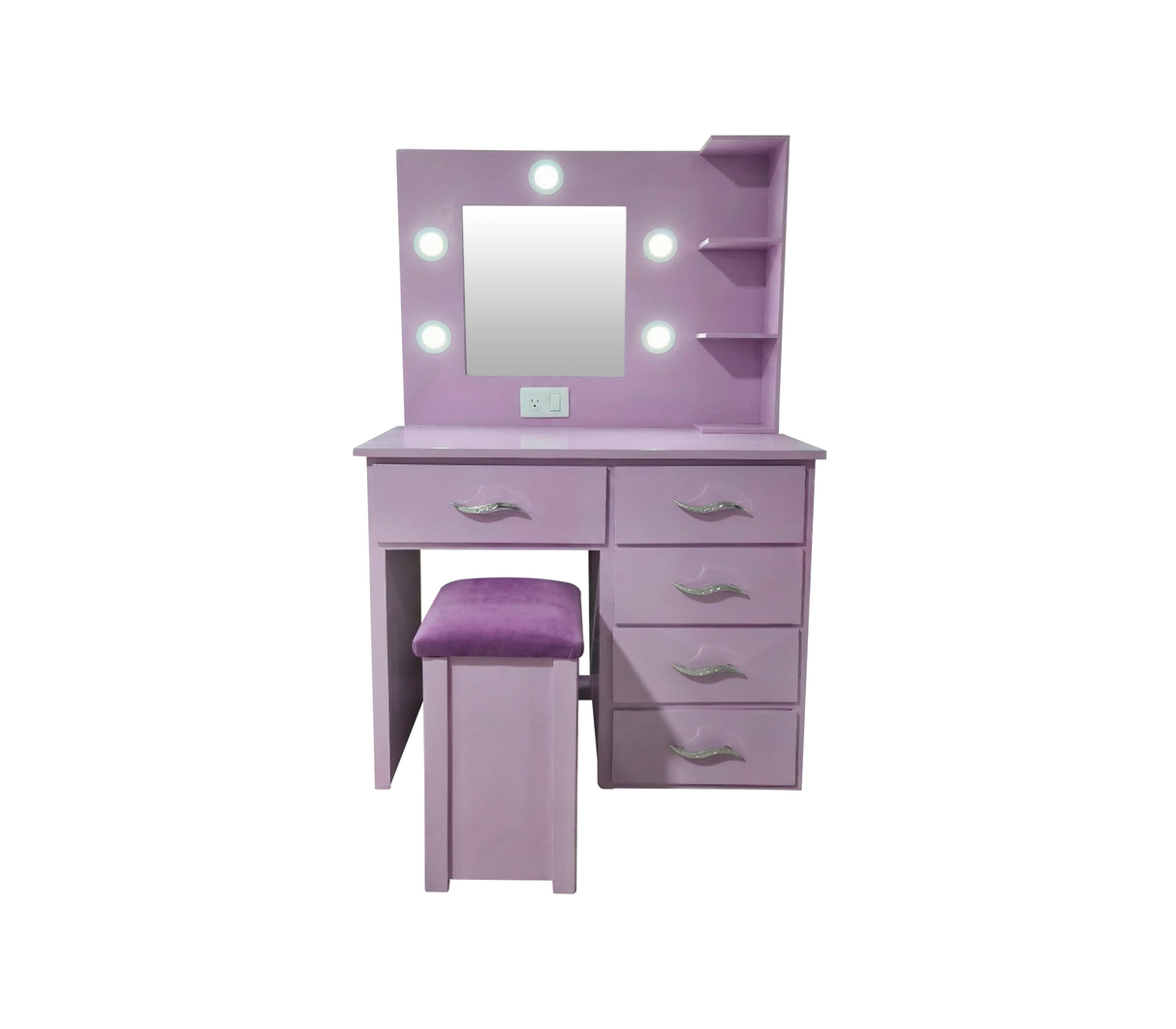 Peinadora de 5 gav. C/espejo y banqueta lila derecha Isabel