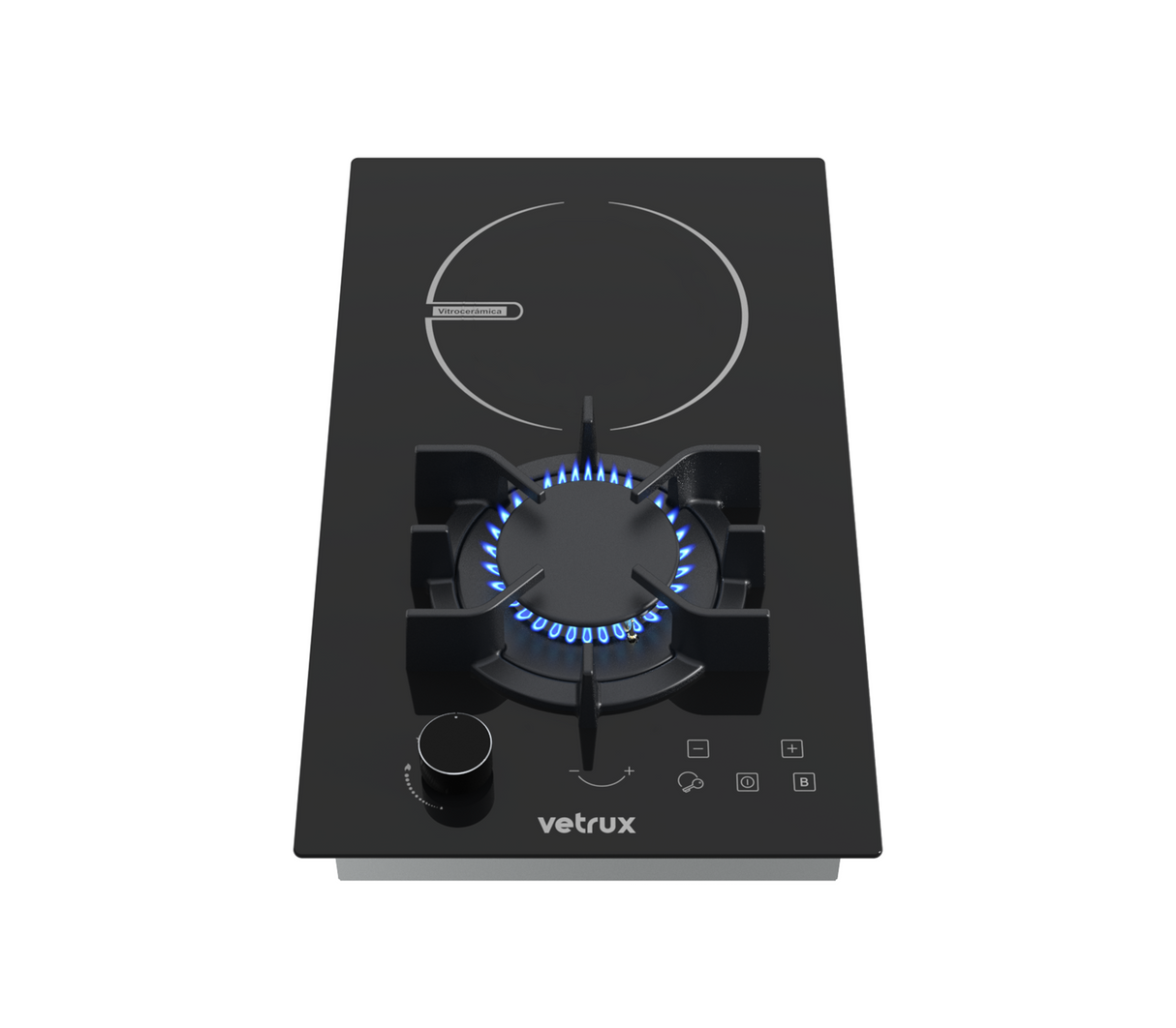 Tope de cocina dual gas/elect 2 hornillas 30cm (11") 110V negro Flexi Vetrux