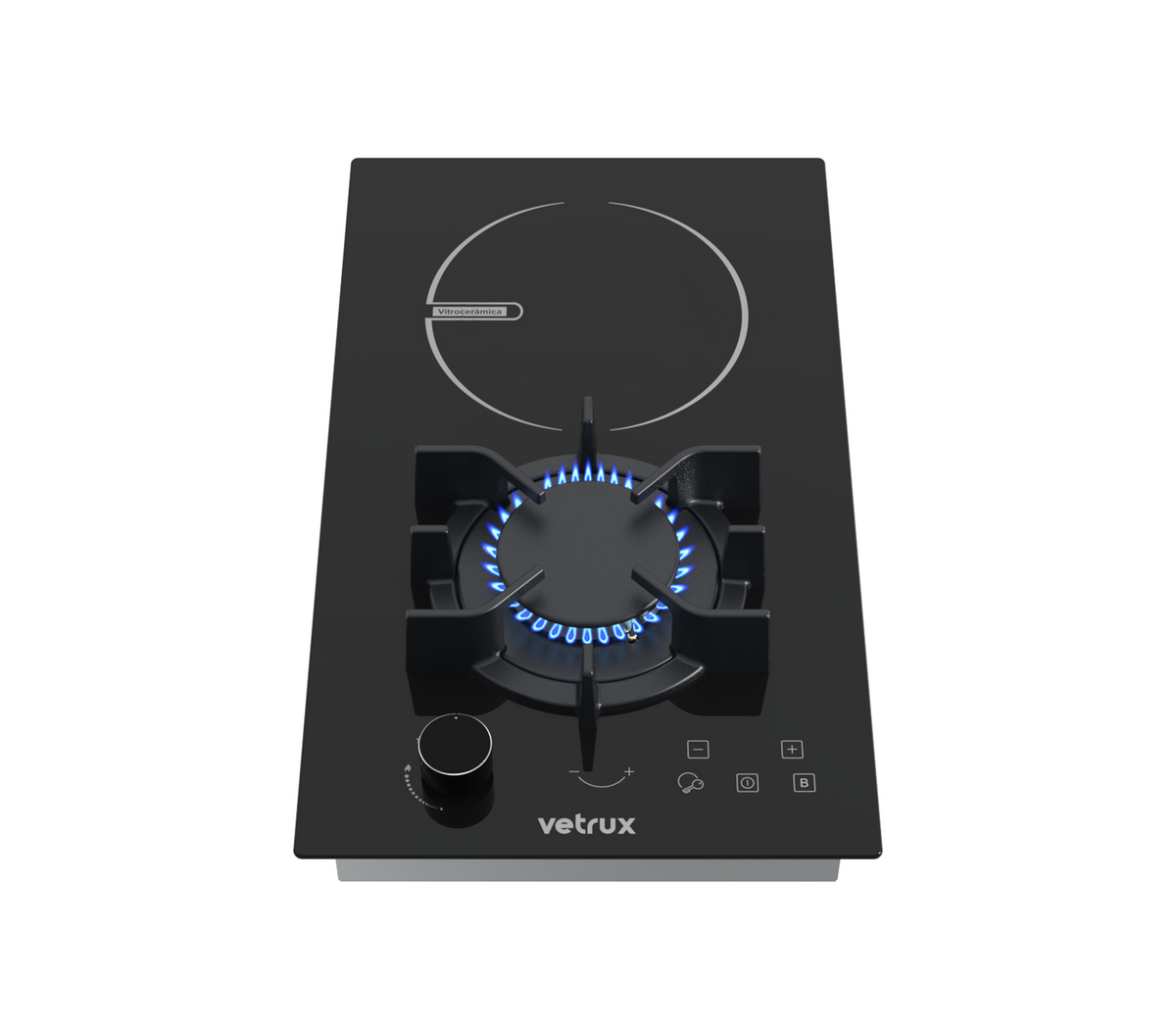 Tope de cocina dual gas/elect 2 hornillas 30cm (11") 110V negro Flexi Vetrux