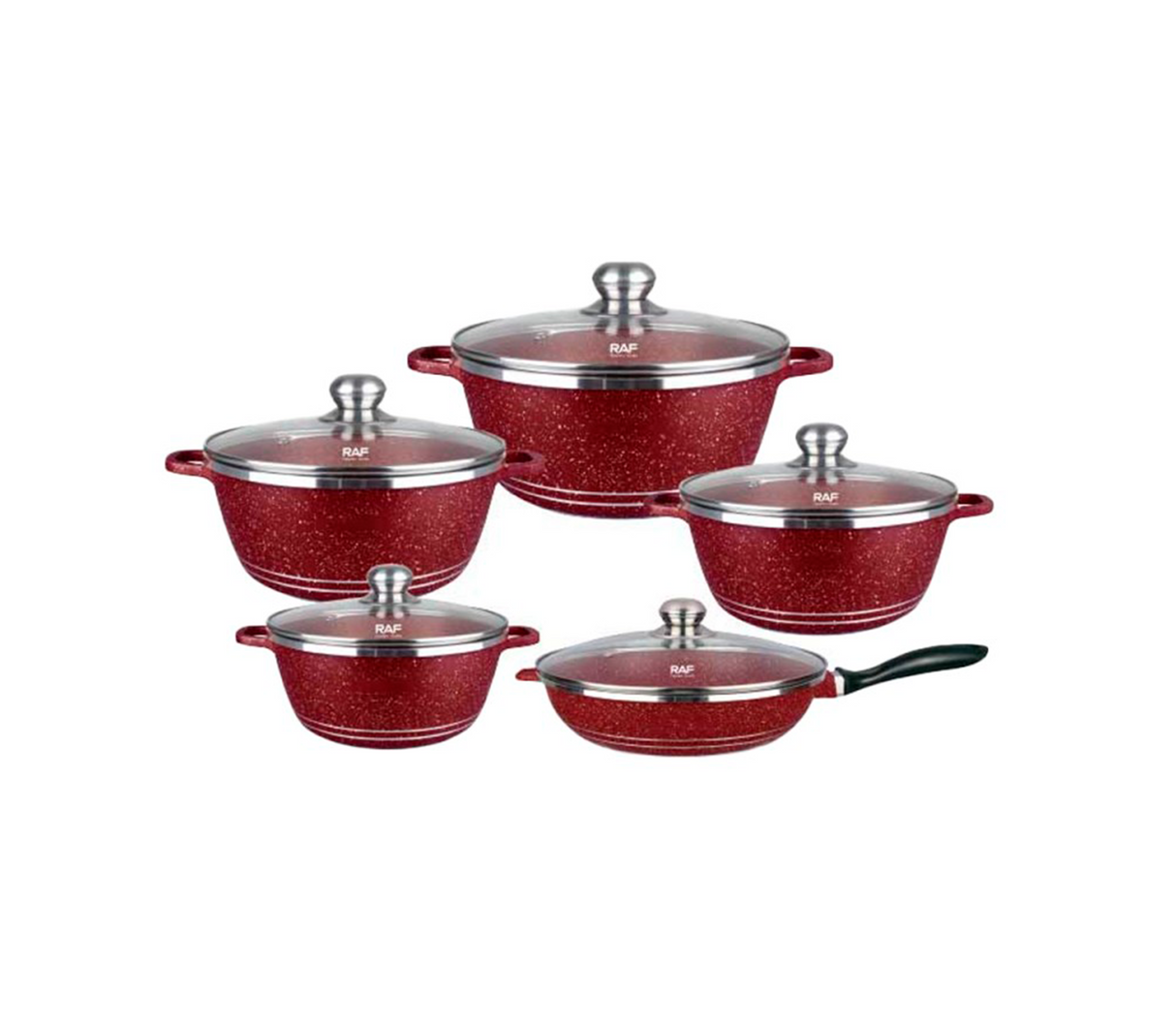 Juego de ollas de 10 piezas con tapa de vidrio rojo RAF