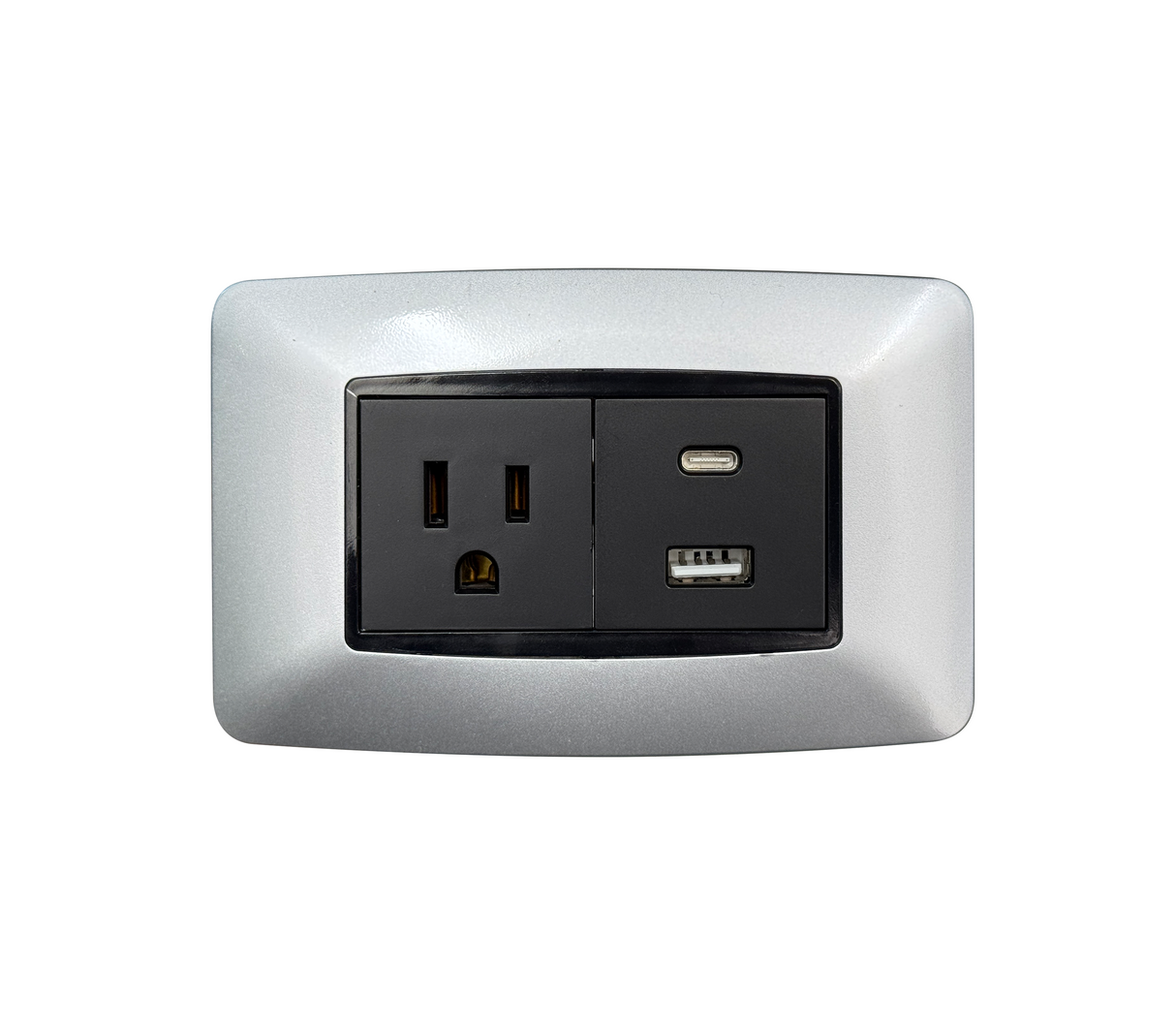 Toma moderna con tapa USB + puerto tipo C plata Lumistar