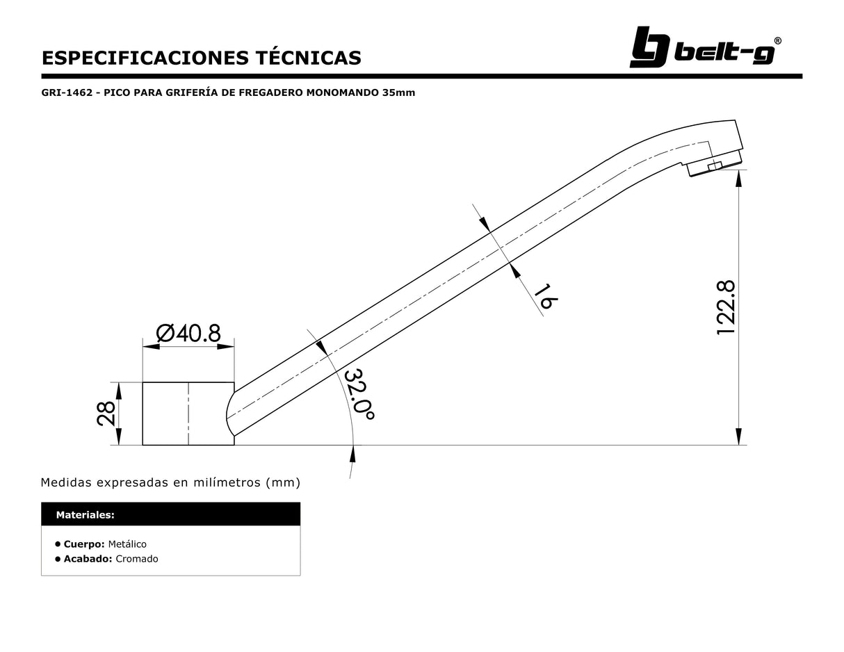 Pico para grifería de fregadero monomando de 35mm Belt-G