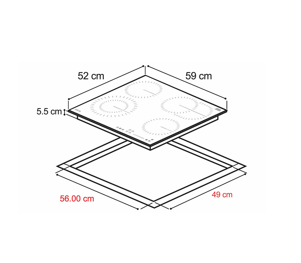 Tope de cocina eléctrico 4 hornillas 60cm negro Berlín Drija