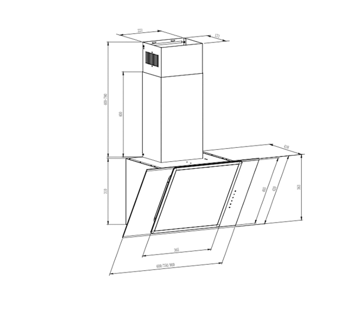 Campana obscura 60cm black Vetrux