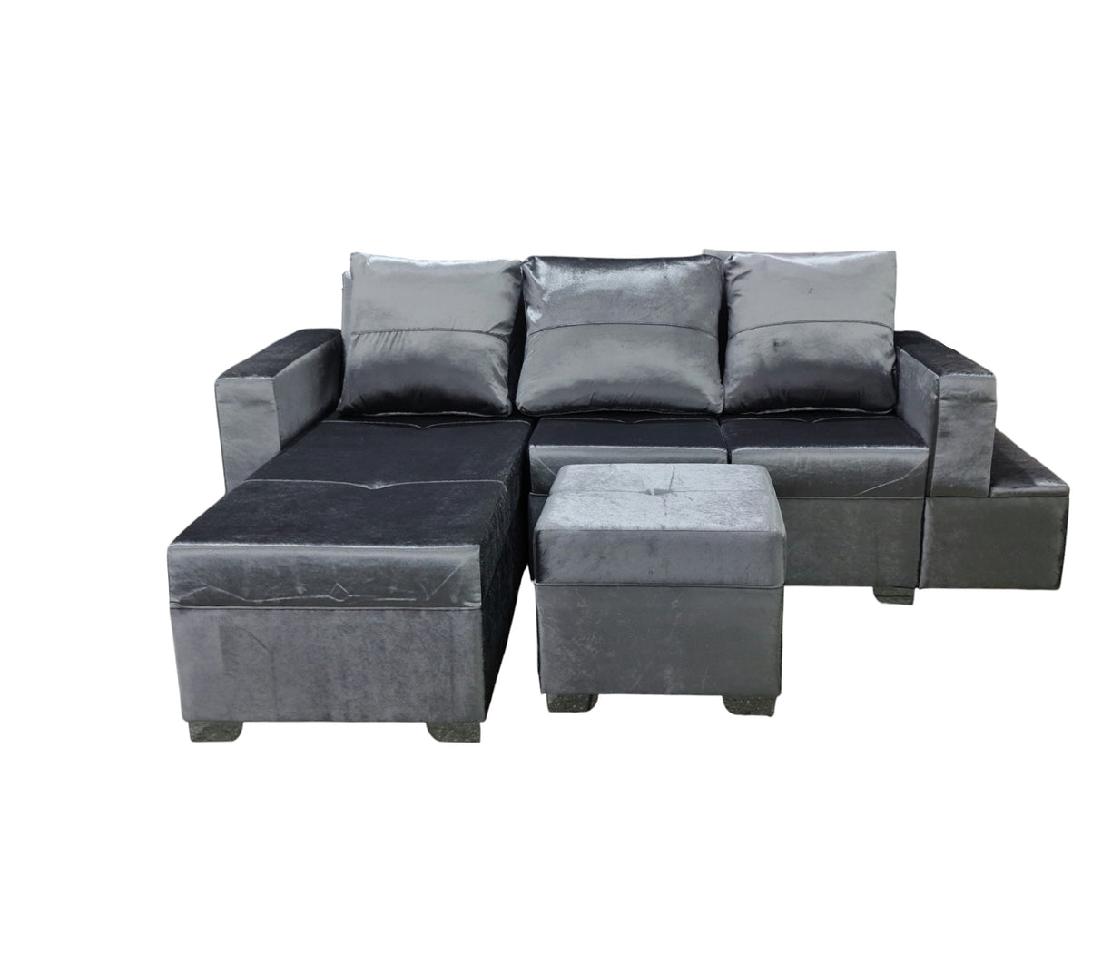 Juego de Recibo Estrada Plus Tipo L 3 Puestos + Chaiselongue Tela de Lujo Okalia