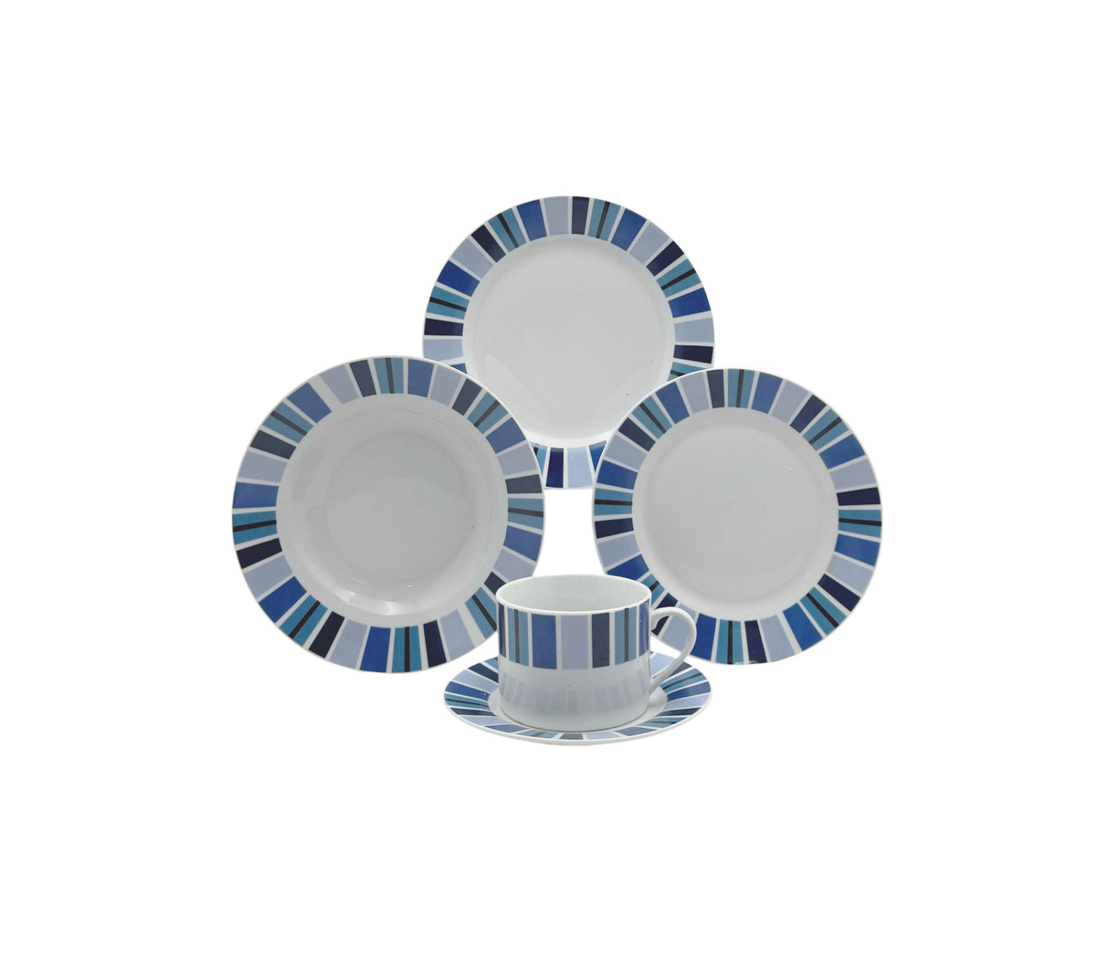 Juego de vajilla 20 piezas redonda bordes azules Salcar