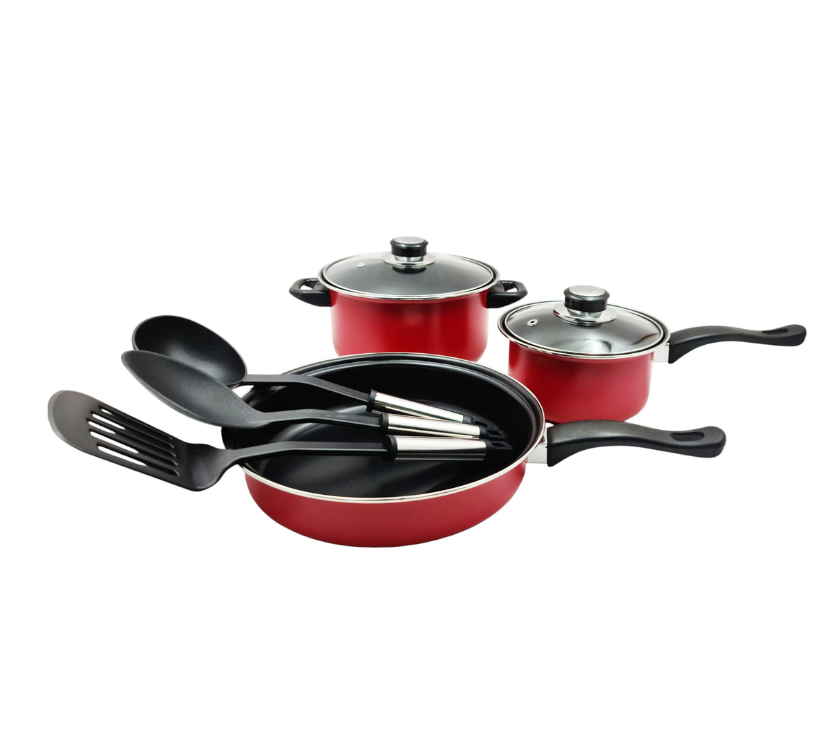 Juego de ollas 8 piezas con utensilios rojo Sujoya