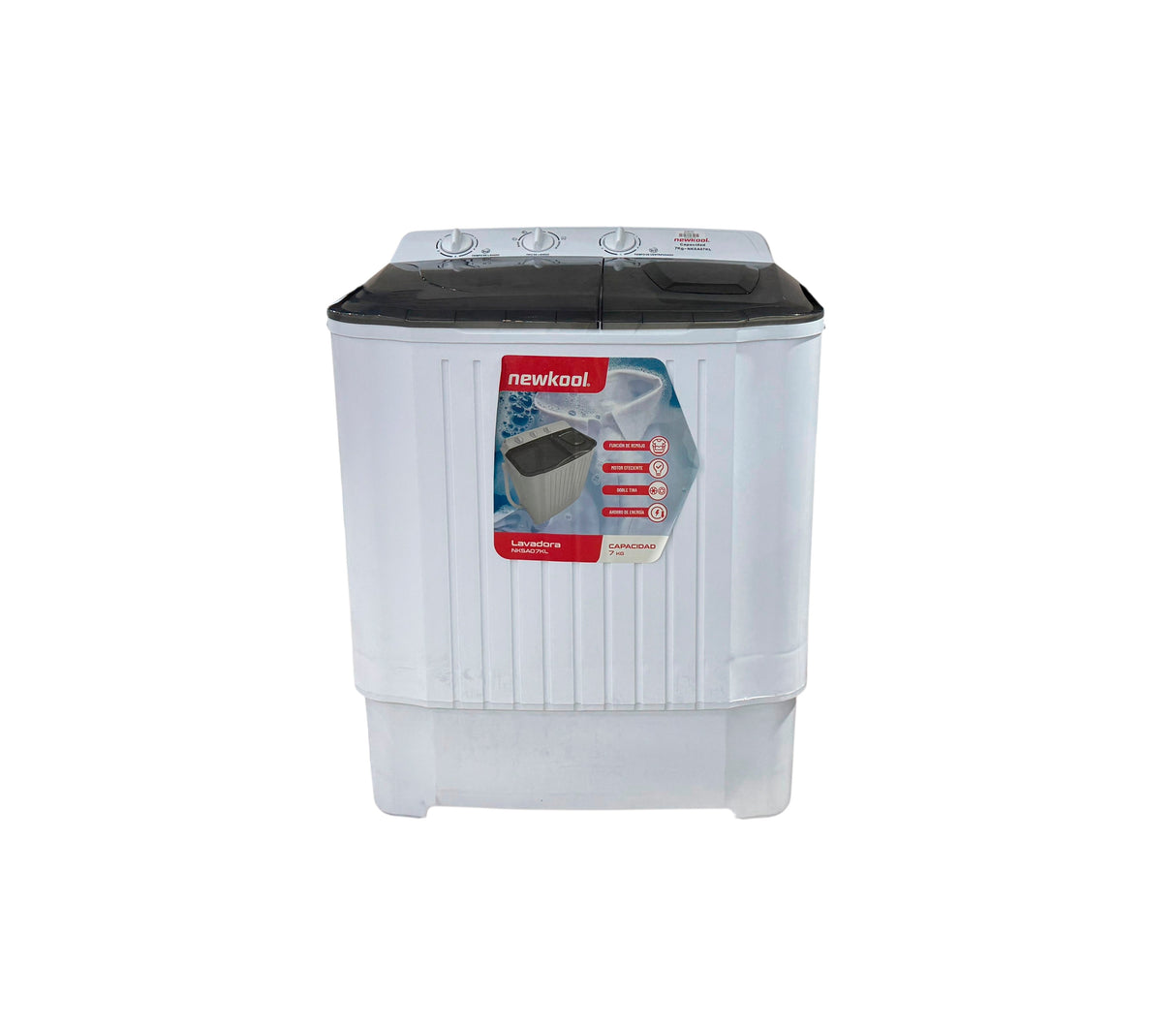 Lavadora 7 kg doble tina tapa gris Newkool