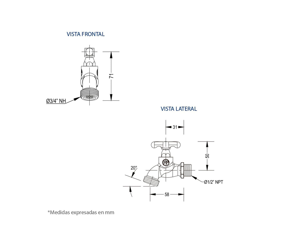 Llave chorro de manguera cromado 1/2" FP