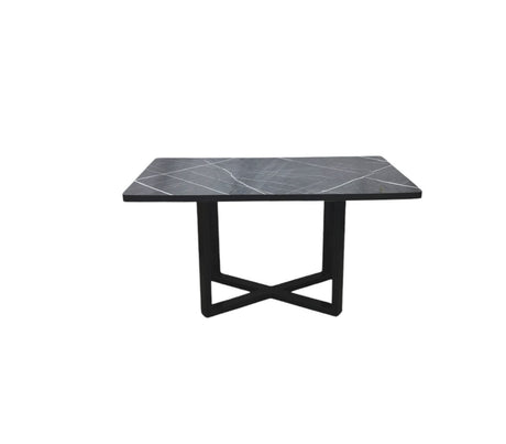 Mesa de centro rectangular en base de metal con tope en PVC marmolizado oscuro Powerfik