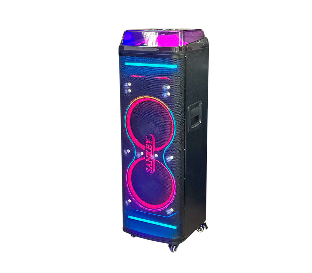 Corneta recargable amplificada 10"x 2 Subwoofer karaoke LED 80W Sankey