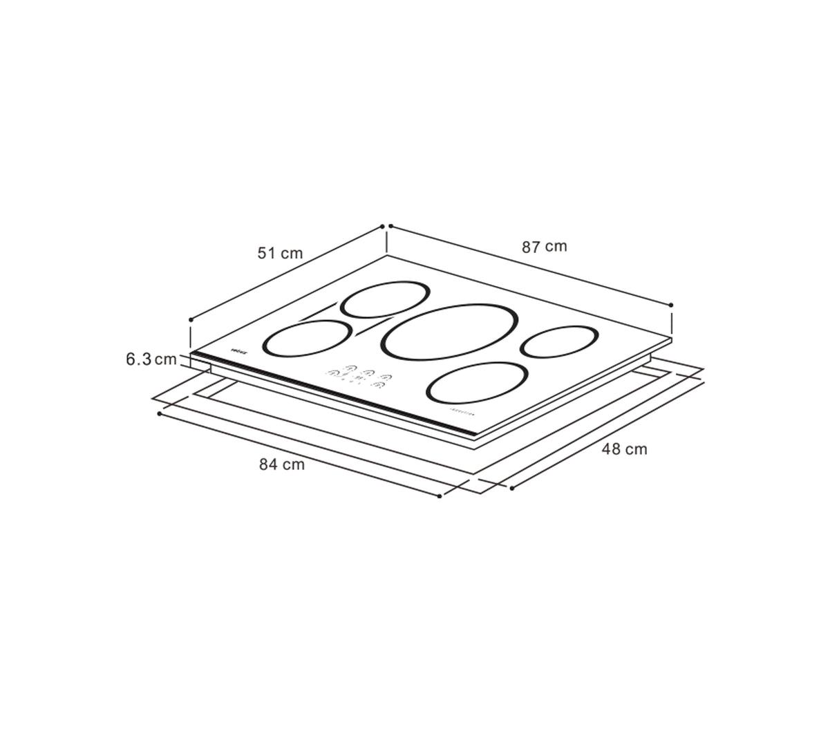 Tope de cocina inducción 5H 90cm inducta negro Vetrux