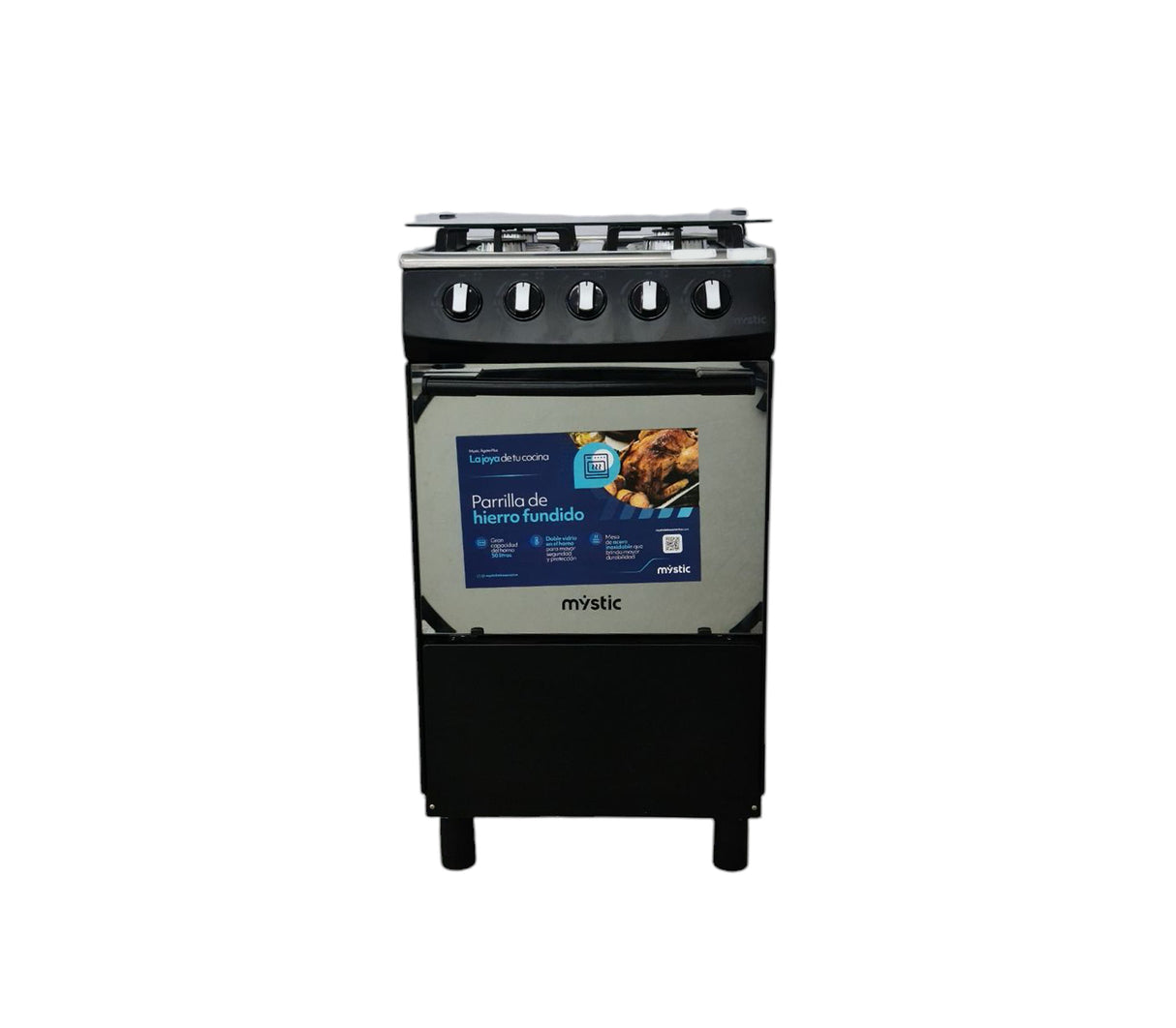 Cocina a gas esmeralda 4 hornillas (20") Negra Mystic